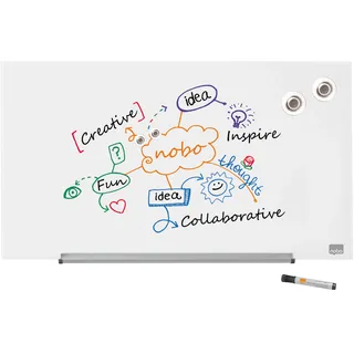 Nobo Glas Magnet-Whiteboard mit herausnehmbarem Stiftehalter, 677 x 381 mm, InvisaMount Befestigungssystem, Impression Pro, Brillantweiß, 1905175