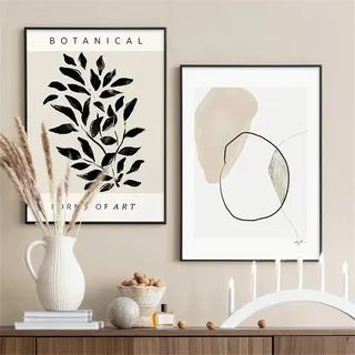 Herfair Poster Wohnzimmer Bilder 2er Set Abstrakt Geometrisch Pflanzen Wandbilder Kunstposter Boho Aesthetic Leinwandbilder Wanddeko Ohne Rahmen (A,40 x 50 cm)