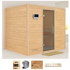 Bild von Sauna »Soraja«, (Set), 9-kW-Bio-Ofen mit externer Steuerung, beige