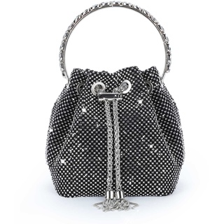 UBORSE Damen Clutch Abendtasche Glitzer Umhängetasche Kleine Pailletten Handtasche Schultertasche Kette Tasche Strass für Braut Hochzeit Party Disko - Schwarz