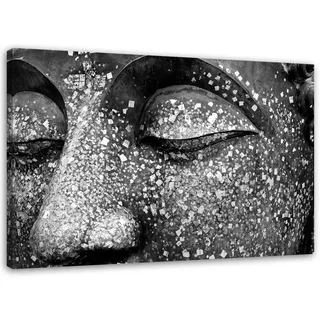 Feeby Leinwandbild Buddha Grau Asien 120x80cm , Textil , Orientalisch , Rechteckig , 120x80 cm , Bilder & Rahmen, Bilder, Leinwandbilder