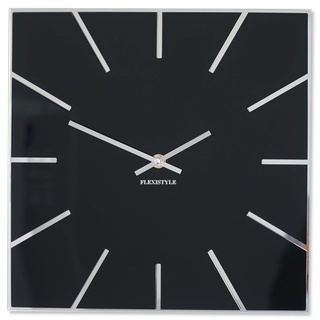 FLEXISTYLE Wanduhr quadratisch Exact 30 cm Durchmesser, ohne tickgeräusche modern, Design Acrylglas und Acrylspiegel, Wohnzimmer, Schlafzimmer (Schwarz)