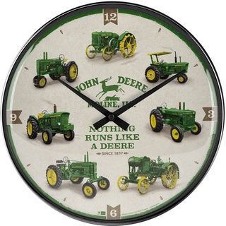 Nostalgic-Art Retro Wanduhr, Ø 31 cm, John Deere – Model Chart – Geschenk-Idee für Traktor-Fans, Original Lizenzprodukt (OLP), Große Küchenuhr, Vintage Design