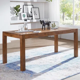 FineBuy Esstisch rechteckig 160 cm Sheesham Massivholz - Design Esszimmertisch für 6-8 Personen - Landhaus Küchentisch - Holztisch Massiv - Braun