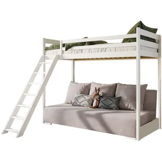 Kids Collective Hochbett mit Schlafsofa 200x140 cm in weiß und graufarben , Weiß, Grau , Holz , 140x200 cm , Babymöbel & Kindermöbel, Kinderzimmer & Jugendzimmer, Kinderbetten, Hochbetten