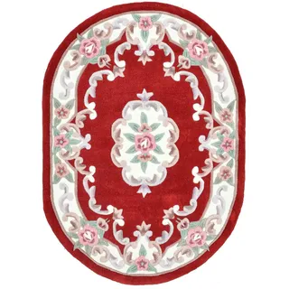 Theko Handtuftteppich Ming 190x290 cm , Rot , Textil , Floral , Oval , 190x290 cm , antistatisch , Teppiche und Böden, Teppiche, Hochflorteppiche & Shaggys
