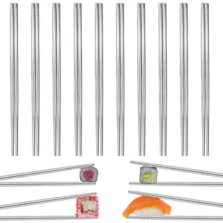 10 Paar Essstäbchen Edelstahl,23 cm Stäbchen Zum Essen,essstäbchen spülmaschinenfest,Wiederverwendbar,Anti-Rutsch Design–Perfekt für Koreanische,Chinesische Cuisine und Japanische Sushi