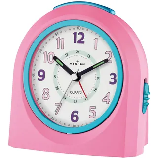 Atrium Kinderwecker Jugendwecker Analog Quarz mit Licht, Snooze & schleichende Sekunde - leise ohne Ticken - Lernwecker für Mädchen - Geschenk Schule & Geburtstag Rosa Pink Hellblau Türkis A921-17