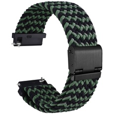 WOCCI 22mm Gewebtes Nylon Uhrenarmband für Damen und Herren, Schnellverschluss, Verstellbare Schwarze Schnalle (Grün Schwarz)