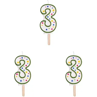 PME CA043 Kerze, Grün, Nummer 3, groß, Kunststoff, Green, 4 x 1 x 6.3 cm (Packung mit 3)