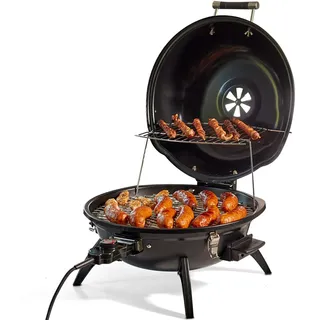 CUSIMAX Elektrogrill Tischgrill, für Innen- & Außennutzung, Balkon, Garten & Küche, 1600W Tragbarer Elektro-Tischgrill mit Deckel und Regulierbare Temperatur, Antihaftbeschichtung