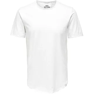 Herren O&S Rundhals T-Shirt Langes Einfarbiges Kurzarm Shirt Basic Shortsleeve aus Baumwolle ONSBENNE