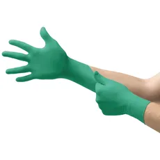 Bild TouchNTuff 92-500 Einweg-Handschuhe in Nitril, Einmal-Handschuhe, Chemikalien- und Lebensmitteln-Industrie, Grün, Größe 9.5-10 (100 Handschuhe)