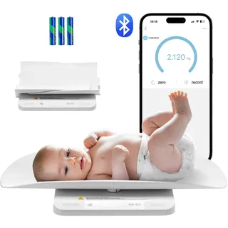 VEVOR Babywaage, intelligente Bluetooth-Babywaage, 2-in-1-Digitalwaage zum Wiegen mit abnehmbarer Ablage, Hold- & Tara-Funktion, 5 Einheiten für Kleinkinder, Haustiere, (3 x Batterien enthalten)