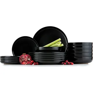 Konsimo Essservice Tafelservice VICTO Geschirrset Speiseteller Suppenteller Dessertteller 6 Personen (18-tlg), Schwarz Matt, Keramik, 20/27/18.5cm - Schwarz