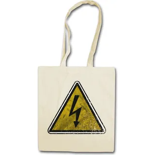 Urban Backwoods Caution High Voltage Vintage Logo Sign, Stofftasche, Farbe: Beige - Beige