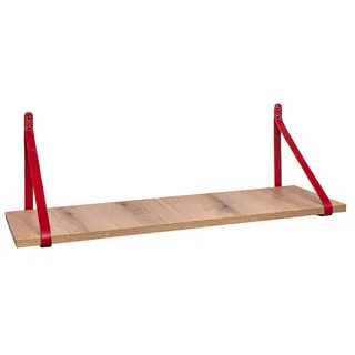 ABRATO® Wandregal Eiche Evoke 120x25x1,8 cm Schweberegal mit Ledergurten Aufhängung Rot