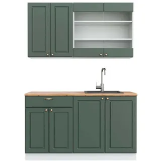 Vicco Küchenzeile Fame-Line 140 cm Grün-Gold Landhaus/Weiß