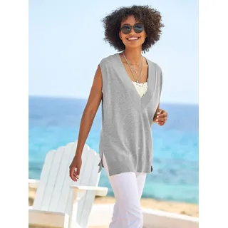 Pullunder HEINE "Pullunder", Damen, Gr. 38, grau (grau, meliert), 100% Baumwolle, unifarben, Pullover Pullunder