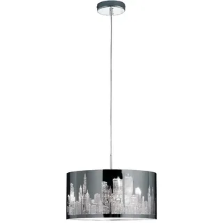 Trio Leuchten Pendelleuchte in Chrom, Schirm Edelstahl/Laser-Cut Motiv Metropole, exklusive 2x E14 maximal 40W, ø 40 cm, Höhe: 130 cm 308400206