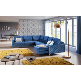 Samt Stoff Sitz Garnitur Designer Wohnlandschaft Ecksofa Sofa Couch Sofa U Form - Blau