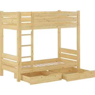 Etagenbett Kiefer natur 80x190 Zubehör wählbar Stockbett Hochbett teilbar V-60.16-08-190T100Rollrost und Doppelbettkasten inkl. - Naturbelassen