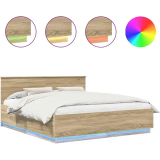 vidaXL Bettrahmen mit Kopfteil Sonoma-Eiche 200 x 200 cm Holzwerkstoff - Braun