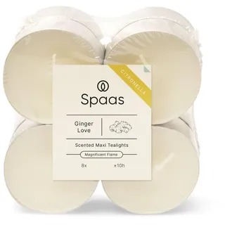 Spaas 8 x 8 Citronella Maxi Teelichter, 10 Stunden - schmutziges Weiß - Ginger Love