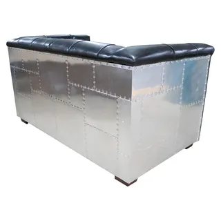 Echtleder Sofa Zweisitzer Flugzeugsessel Aviator Armlehnsessel Neu Ledersessel - Schwarz