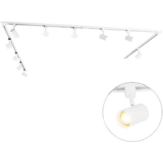 Qazqa Modern Schienensystem Lampen Komplettset, Schienenbeleuchtung, Deckenstrahler, Deckenspot - Iconic Jeana - Weiß, 10-flammig, 476cm, Ideal als Küche lampe und