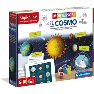 Clementoni Montessori – Le Cosmo – Lernspiel mit sprechenden Stiften für Kinder 5 Jahre – Erkunden Sie das Sonnensystem und erstellen Sie Planeten mit modellierbaren Materialien, hergestellt in