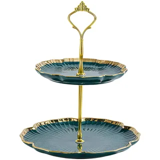 Keramik Kuchenstand Etagere 2 Tortenständer Obst Servierplatte Dessert Tablett, Cupcake Ständer Kuchenplatte Etagenständer, Tortenetagere Party Deko für Geburtstag Hochzeit Nachmittagstee (Grün)