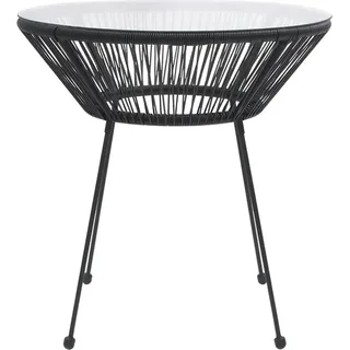 vidaXL Garten-Esstisch Schwarz Ø70x74 cm Rattan und Glas - Schwarz