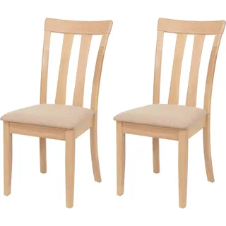 2er-Set Esszimmerstuhl HWC-G46, Küchenstuhl Stuhl, Stoff/Textil Massiv-Holz naturfarbenes Gestell, beige - Beige