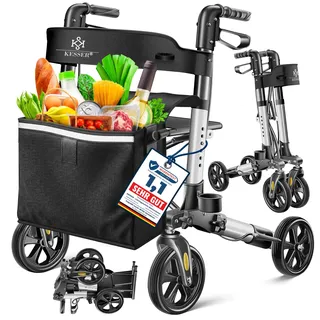 KESSER Leichtgewicht Rollator faltbar mit Sitz, Griff, Tasche, schmal für Senioren Wohnung, Klappbar, Höhenverstellbar, Reflektoren | All Gelände Reifen Indoor-& Outdoor, Gehhilfe, Laufhilfe, Schwarz