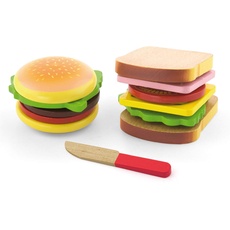 Viga 50810 Set mit Hamburger und Sandwich aus Holz, Multi Color, 2