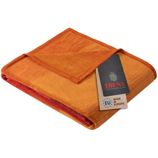 IBENA Granada Decke 150x200 cm – Kuscheldecke orange Pflegeleichte und kuschelweiche Baumwollmischdecke mit tollem Karomuster