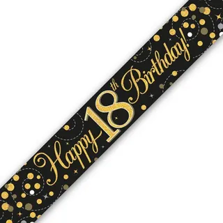 Oaktree UK 2,7 m Banner Sparkling Fizz 18th Birthday Schwarz & Gold Holografisch