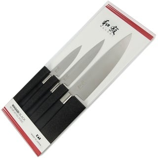 KAI Wasabi Black Messer Set - Allzweckmesser 10 cm, Allzweckmesser 15 cm, Kochmesser 20 cm - rostfreier 6A/1K6 Edelstahl poliert 58 (±1) HRC - schwarzer Polypropylen Griff - Made in Japan