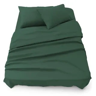 Blumtal® Bettlaken Set 3-teilig - Oeko-TEX zertifiziertes 3er Set - Spannbettlaken 160x200x30cm + Bettlaken ohne Gummi 240x275cm + 2X Kissenbezug 50x80cm - Bettlaken&Kissenbezug - Dunkelgrün