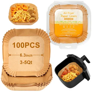 ambienden 100 Pcs Backpapier Für Heißluftfritteuse, 16 Cm Quadratische Für 3-5L Körbe, Bpa-Freie, Ölfest Und Hitzebeständig Einweg Airfryer Backpapier - Geeignet Für Ninja, Philips