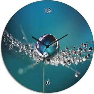 ARTland Glas Wanduhr Quarzuhr - schwarzer Zeiger Pusteblume Tautropfen blau Größe: 30x30 cm - Blau