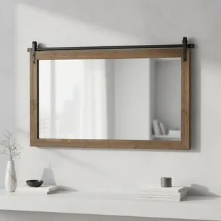 Mucola Wandspiegel mit Fensterläden BraunVintage 71x86CM Garderobenspiegel Spiegelfenster Rustikal Holz Badspiegel Dekospiegel Rollbar - Braun