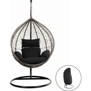 HOME DELUXE - Hängesessel Cielo - Schwarz, Höhe 200 cm - inkl. Regenabdeckung, Gestell, Sitz- und Rückenkissen I Polyrattan Hängestuhl Gartenschaukel Hängekorb - Schwarz
