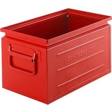 Schäfer Shop Select Stapelbox, Volumen 13,4 l, 80 kg, Faltgriffe, L 379 x B 207 x H 200 mm, Stahlblech, rot RAL 3000