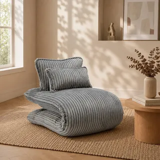 LVHOM Schlafsessel mit Bettfunktion, 227 cm Klappsessel aus Cord mit Stahlrahmen, Bodensessel und Gästebett inkl. 2 Kissen, Grau - Grau