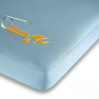 Traumhaft gut schlafen –  Wasserundurchlässiges Spannbettlaken für Kinder und Erwachsene - 70 cm x 140 cm/Hellblau