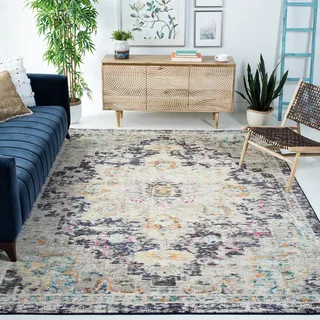 SAFAVIEH Boho Teppich für Wohnzimmer, Esszimmer, Schlafzimmer - Madison Collection, Kurzer Flor, Schwarz und Gold, 244 X 305 cm