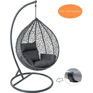 Polyrattan Hängesessel Hängekorb mit Gestell Rattan Hängestuhl Sessel Anthrazit - Grau