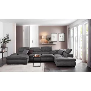 Wohnlandschaft HOME AFFAIRE "Alberto U-Form", grau (anthrazit), B:350cm H:73cm T:228cm, 100% Polyester;Microfaser in Antiklederoptik (100% Polyester);Luxus-Microfaser Vintageoptik (100% Polyester);Luxus-Microfaser weich (90%Polyester 10%Polyamid), Sofas, Wohnlandschaft, mit Kopfteilverstellung, wahlweise mit Bettfunktion